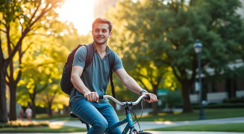 Estudante de bicicleta